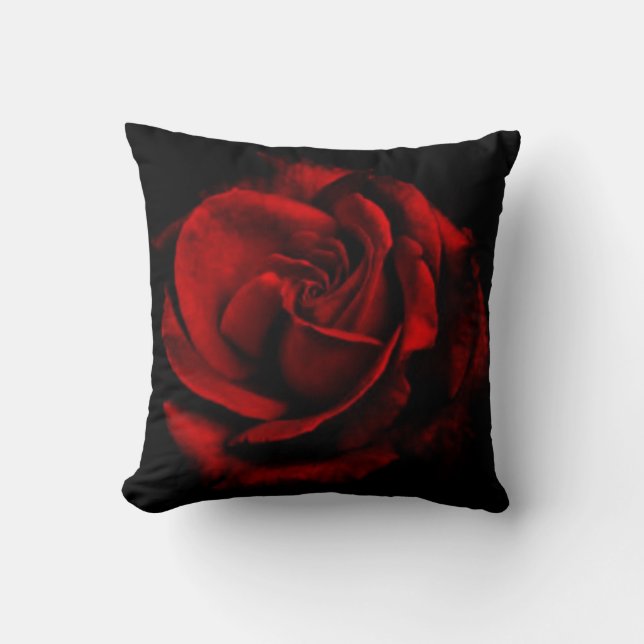 Romantic Red Rose Flower Black Throw Pillow (Front)