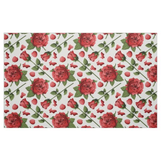 Romantic Red Rose Foliage Botanical Garden Bloom Fabric