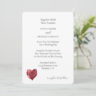 Romantic Red Rose Heart Flower Wedding Invitation