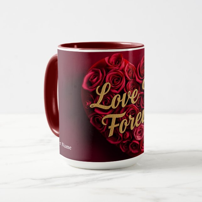 Romantic Red Rose Heart "Love You Forever" Mug (Front Left)