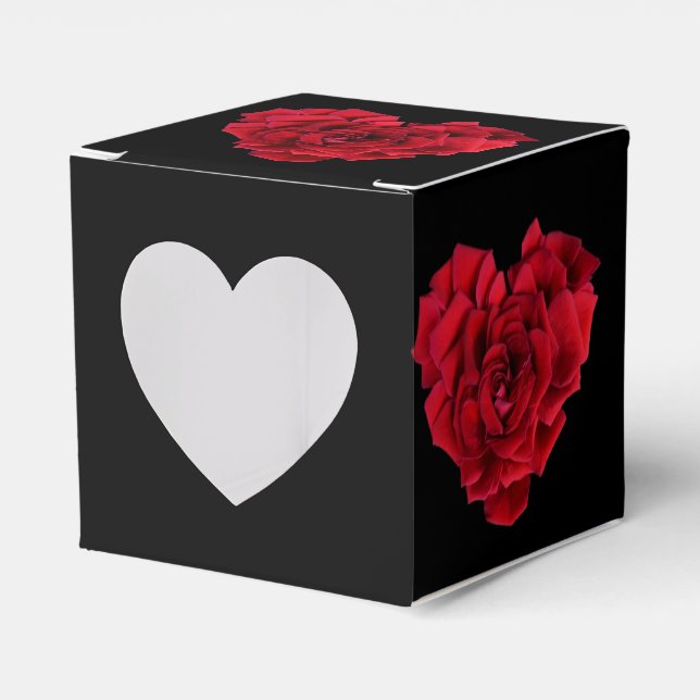 Romantic Red Rose Heart on Black Favor Boxes (Front Side)