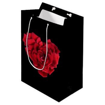 Romantic Red Rose Heart On Black Medium Gift Bag by MissMatching at Zazzle