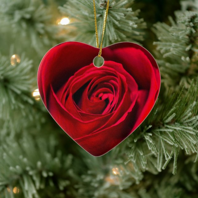 Romantic Red Rose in full bloom Ceramic Ornament (Tree)