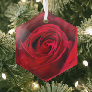 Romantic Red Rose in full bloom Glass Ornament