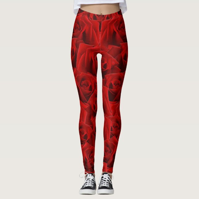  Romantic Red Rose Leggings (Front)