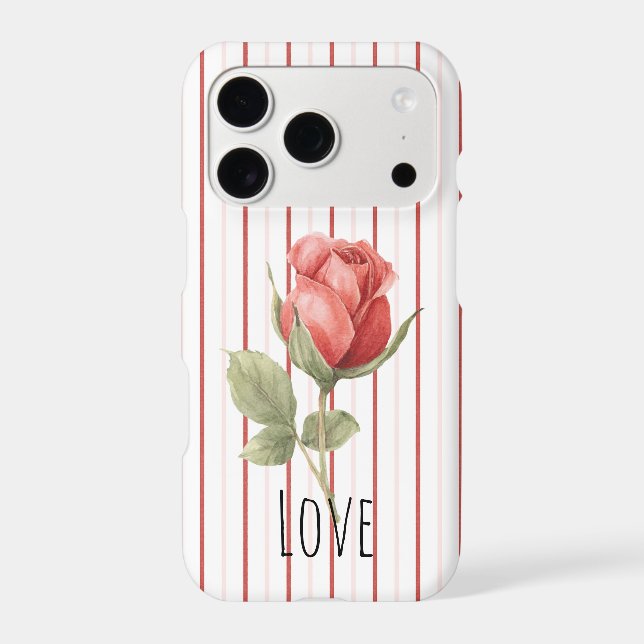 Romantic Red Rose Love Stripes iPhone Case (Back)
