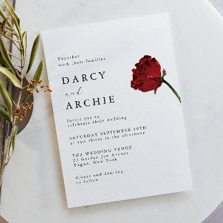 Romantic Red Rose Minimal Modern Wedding Invitation