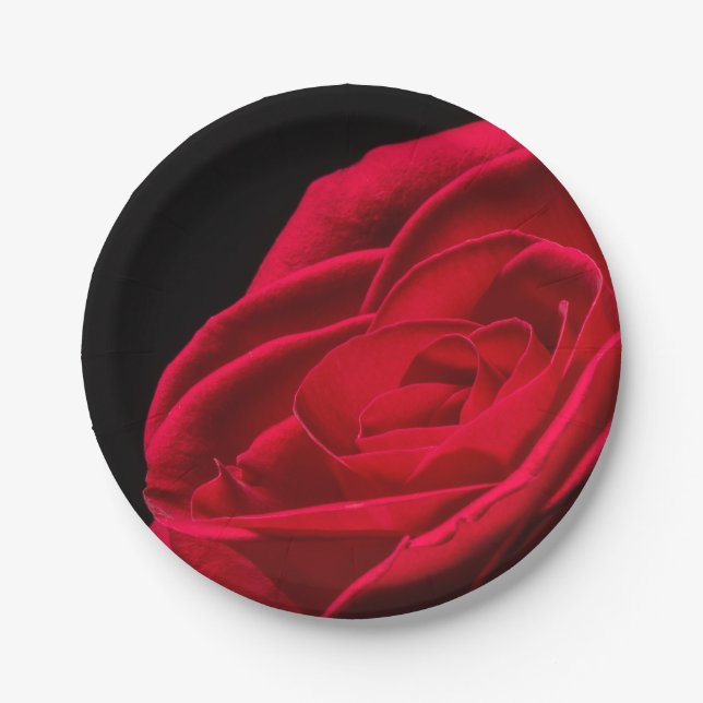 romantic red rose paper party plate (Front)