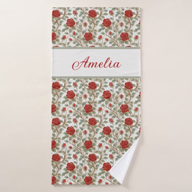 Romantic  Red Rose Personalized Bath Towel (Bath Towel)