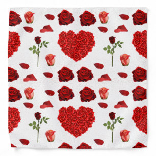 Romantic Red Rose Petal Heart Design Bandana