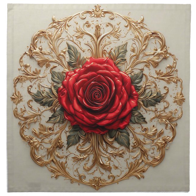 Romantic Red Rose Premium Dining Decor Cloth Napkin (Front)