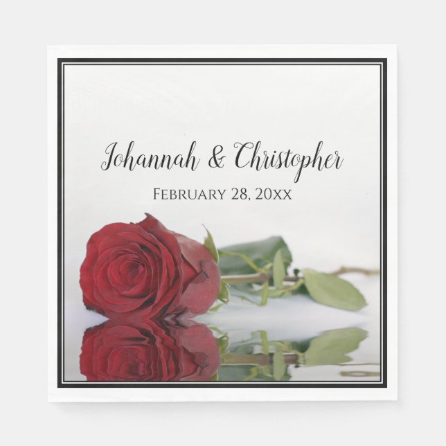 Romantic Red Rose Reflections Elegant Wedding Napkins (Front)