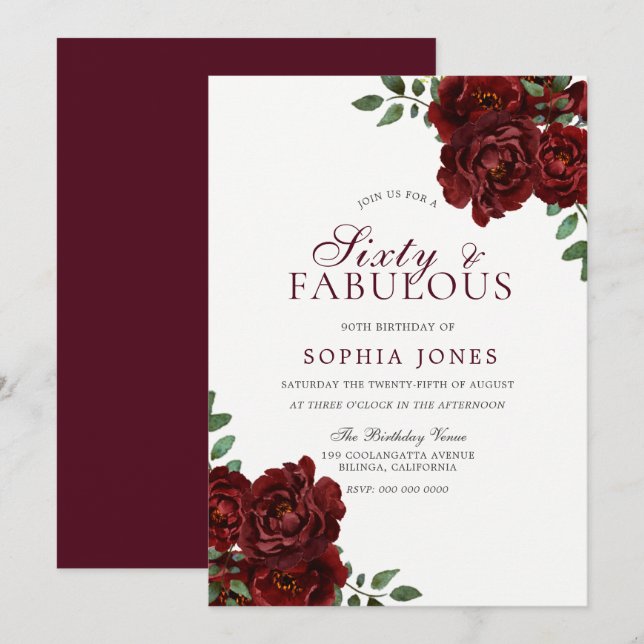 Romantic Red Rose Sixty & Fabulous 60th Birthday Invitation (Front/Back)