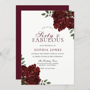 Romantic Red Rose Sixty & Fabulous 60th Birthday Invitation