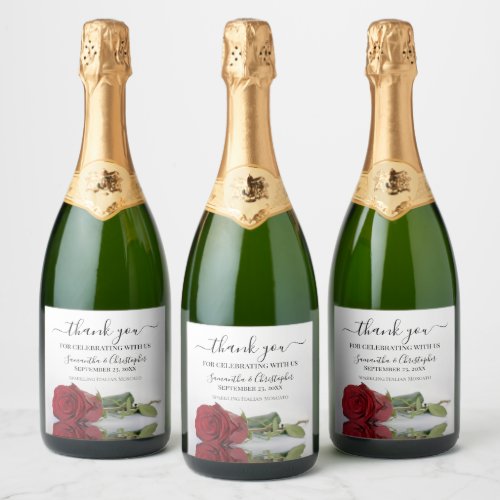 Romantic Red Rose Thank You Wedding Sparkling Wine Label