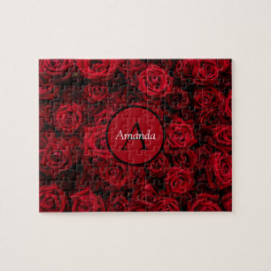 Romantic red rose Valentine personalized monogram Jigsaw Puzzle