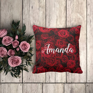 Romantic red rose Valentine personalized monogram Throw Pillow