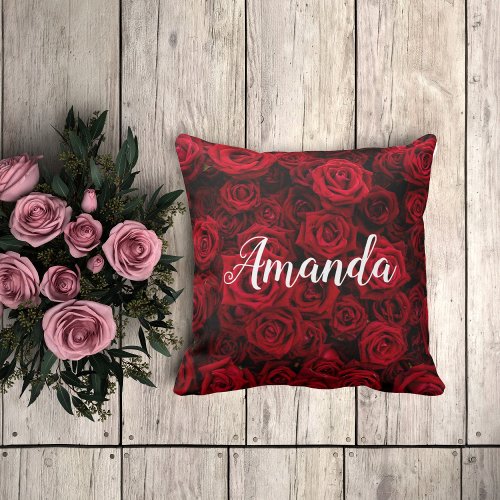 Romantic red rose Valentine personalized monogram Throw Pillow