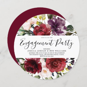 Romantic Red Rose Watercolor Engagement Party Invitation