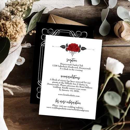 Romantic Red Rose Wedding Information Details Card