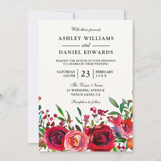 Romantic Red Rose Wedding Invitation (Front)