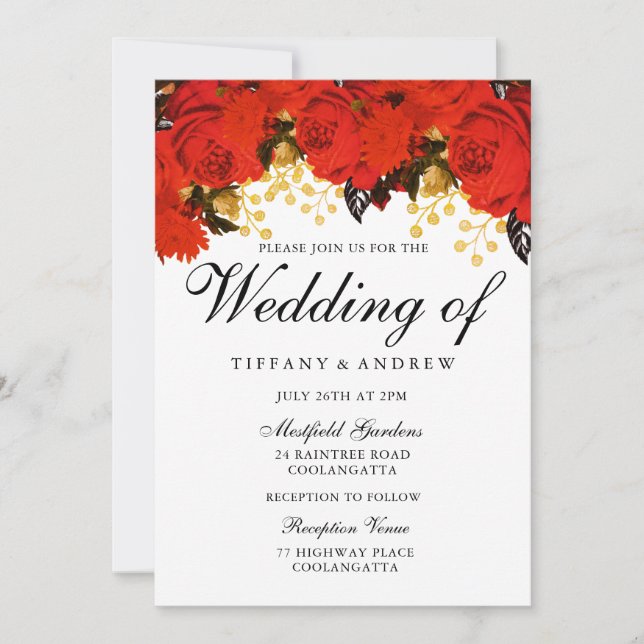 Romantic Red Rose Wedding Invitation (Front)
