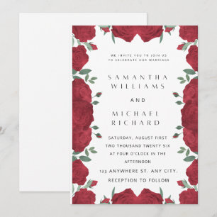 Romantic Red Rose Wedding Invitation – Elegant Flo