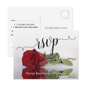 Romantic Red Rose Wedding RSVP Postcard
