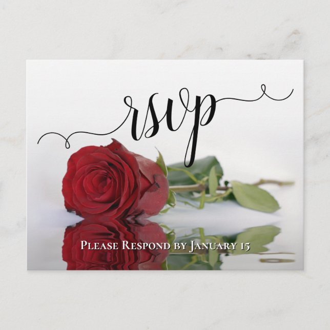 Romantic Red Rose Wedding RSVP Postcard (Front)