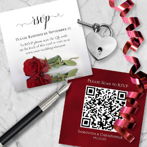 Romantic Red Rose Wedding RSVP QR Code Enclosure Card