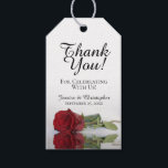 Romantic Red Rose Wedding Thank You Gift Tags<br><div class="desc">These wedding gift tags are designed to be used with favors or gifts for family, special guests, or members of your bridal party. The design is simple yet elegant with a single long stemmed red rose reflecting in a pool of water with waves and ripples. The caption reads: Thank you...</div>