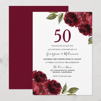 Romantic Red Roses 50th Wedding Anniversary Invitation