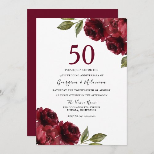 Romantic Red Roses 50th Wedding Anniversary Invitation
