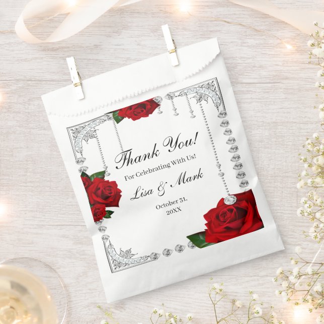 Romantic Red Roses And Diamonds Favor Bag (Clipped)