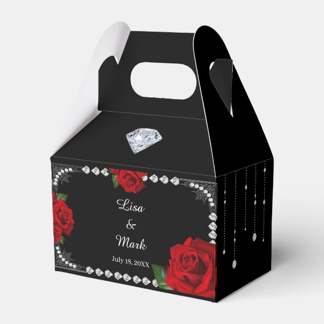 Romantic Red Roses And Diamonds Favor Boxes (Front Side)