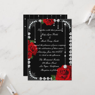 Romantic Red Roses And Diamonds Invitation