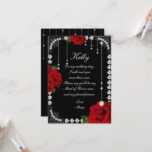 Romantic Red Roses And Diamonds Maid Of Honor Invitation