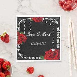 Romantic Red Roses And Diamonds Paper Napkins