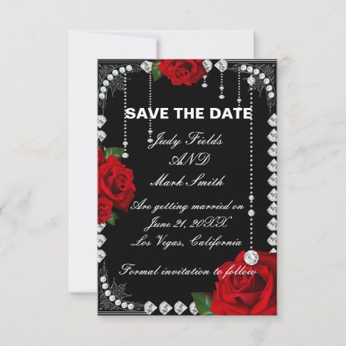 Romantic Red Roses And Diamonds Save The Date