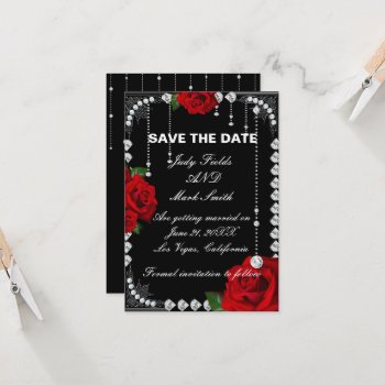 Romantic Red Roses And Diamonds Save The Date by atteestude at Zazzle