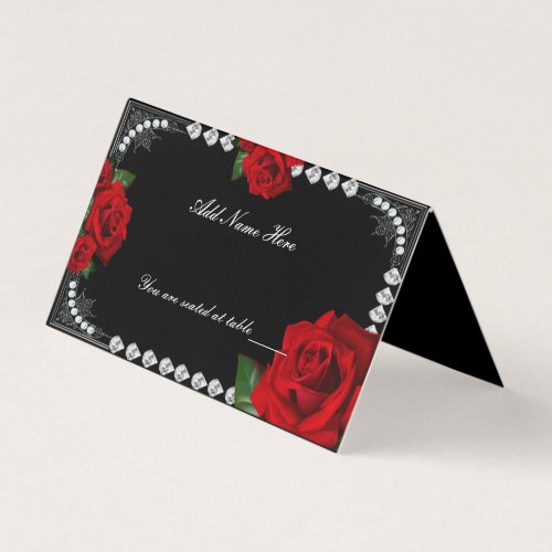 Romantic Red Roses And Diamonds Table Place Card