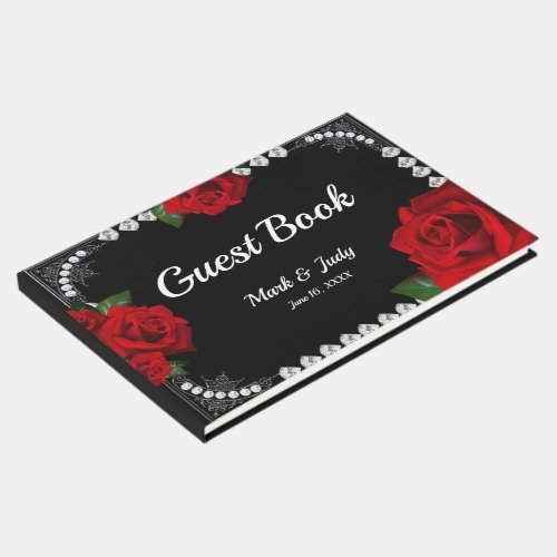 Romantic Red Roses And Diamonds Wedding Guest Book