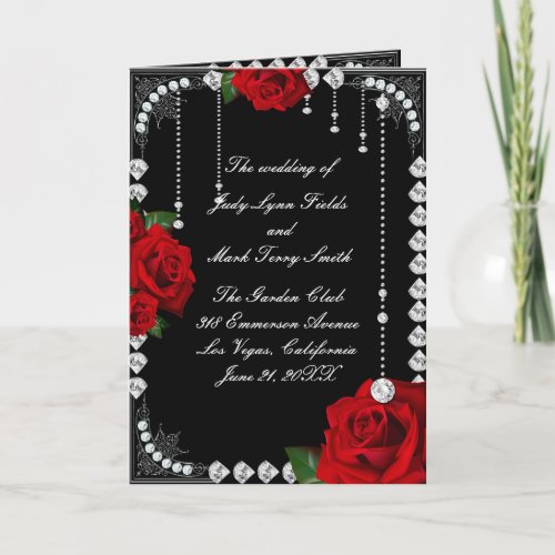 Romantic Red Roses And Diamonds Wedding Program