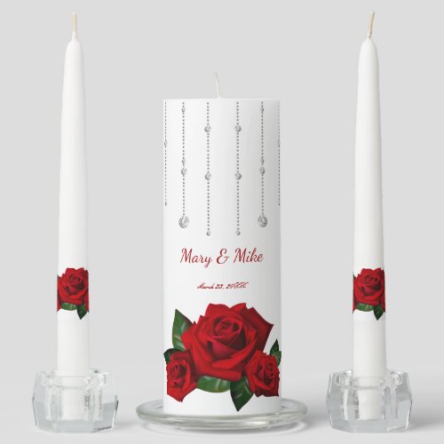 Romantic Red Roses And Diamonds Wedding Unity Candle Set