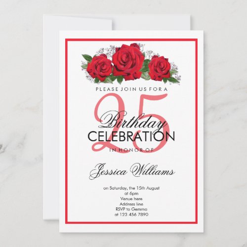 Romantic Red Roses Birthday Invitation