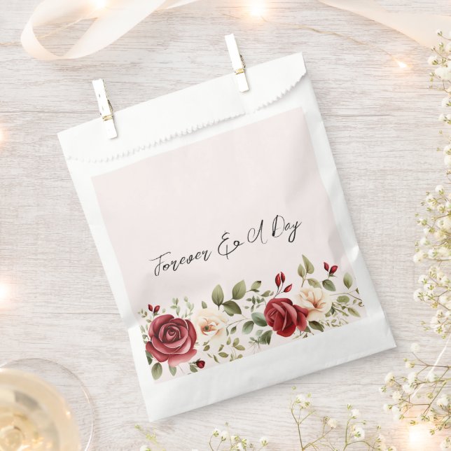 Romantic Red Roses Blush Pink Wedding Favor Bag (Clipped)