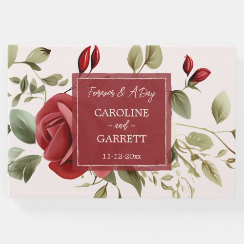 Romantic Red Roses Blush Pink Wedding  Guest Book