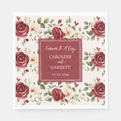 Romantic Red Roses Blush Pink Wedding  Napkins