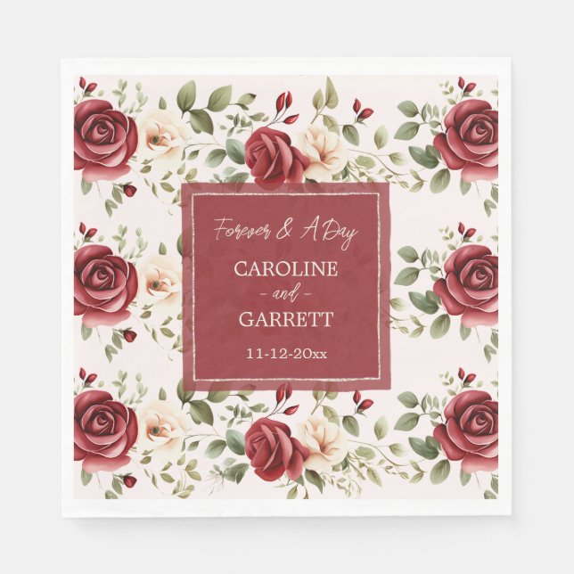 Romantic Red Roses Blush Pink Wedding  Napkins (Front)