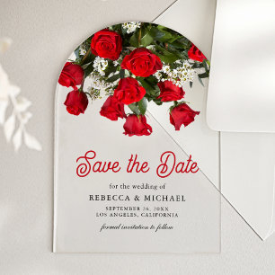 Romantic Red Roses Bouquet Wedding Save the Date